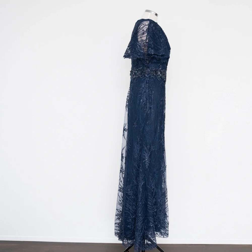 Mac Duggal Navy Embellished Evening Gown
